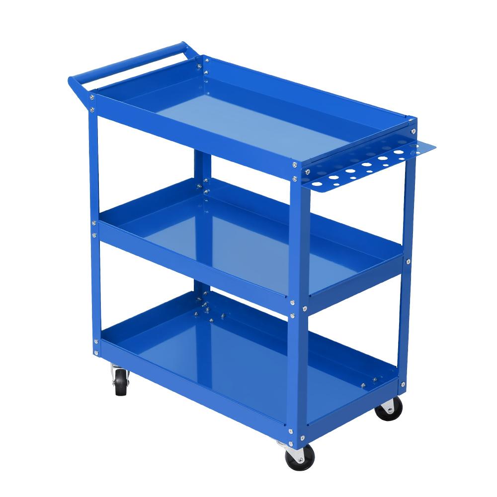 Giantz Tool Cart 3 Tier Parts Steel Trolley with blue powder-coated finish and omni-directional castors for easy mobility.