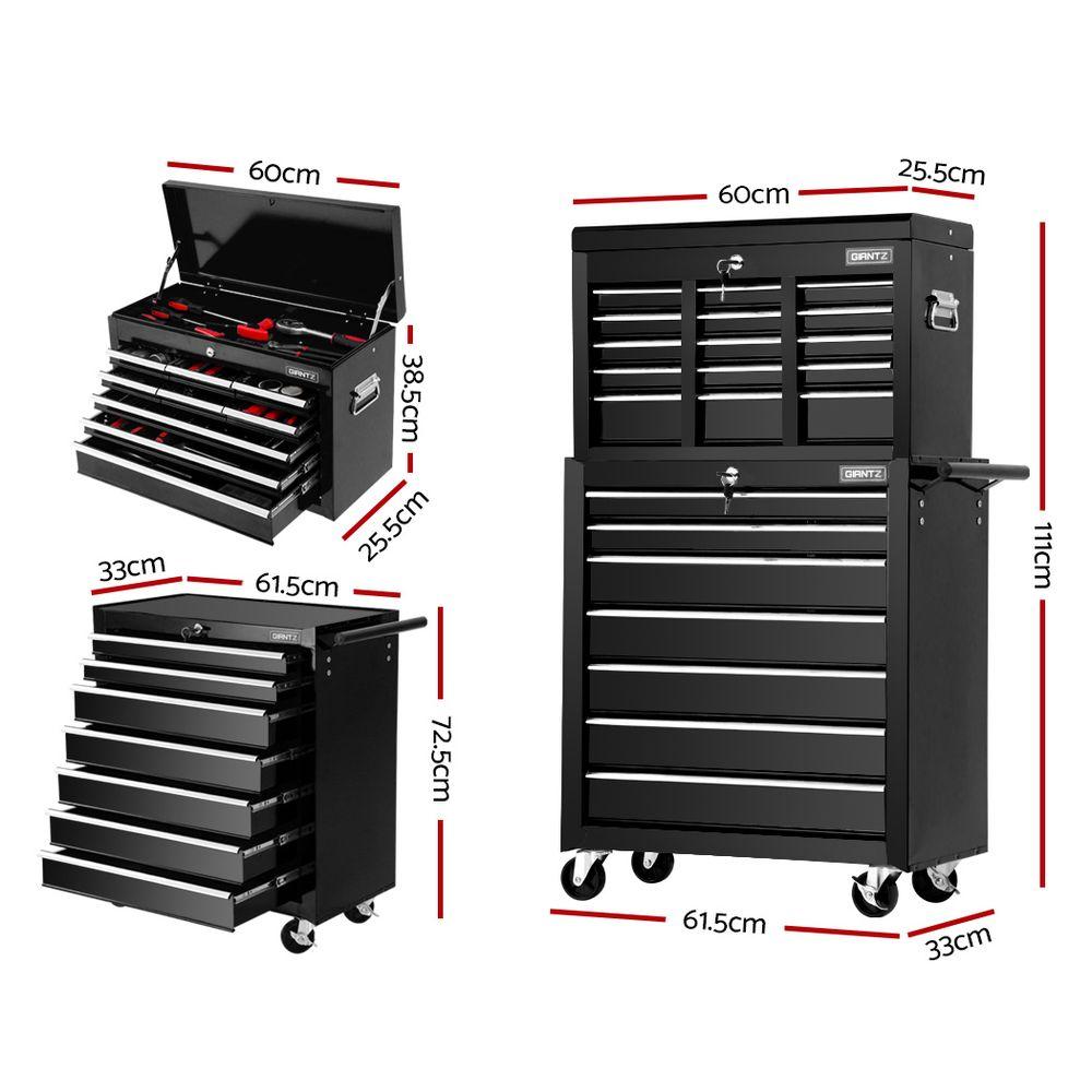 Giantz Tool Chest and Trolley Box Cabinet with 16 drawers, showcasing its sturdy design and mobility features.