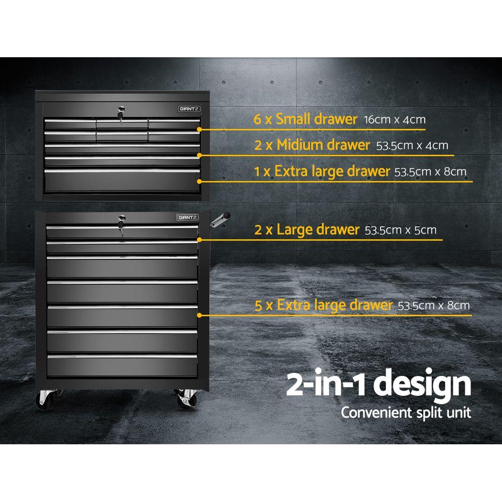 Giantz Tool Chest and Trolley Box Cabinet with 16 drawers, showcasing its sturdy design and mobility features.