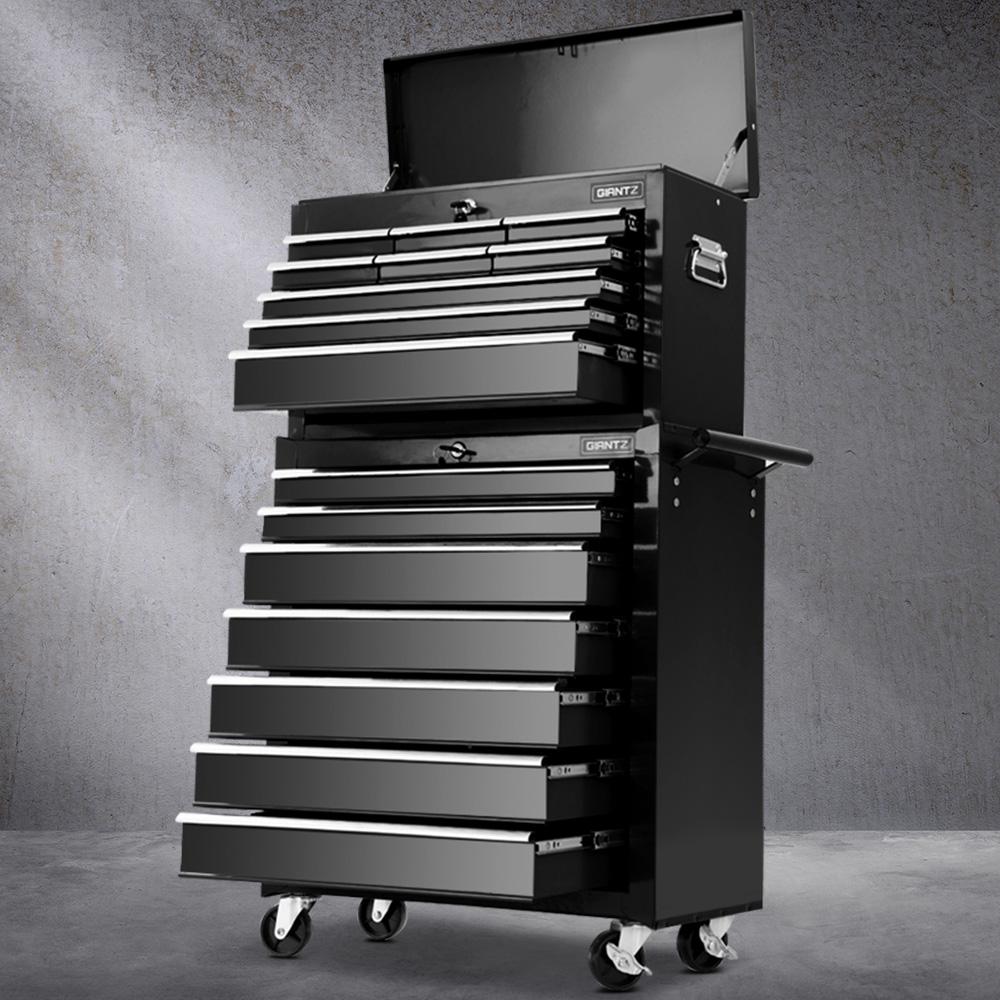 Giantz Tool Chest and Trolley Box Cabinet with 16 drawers, showcasing its sturdy design and mobility features.