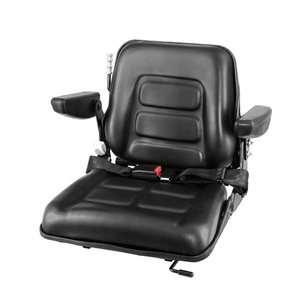 Giantz Tractor Seat with Armrest designed for heavy machinery, featuring adjustable settings and durable PU leather upholstery.