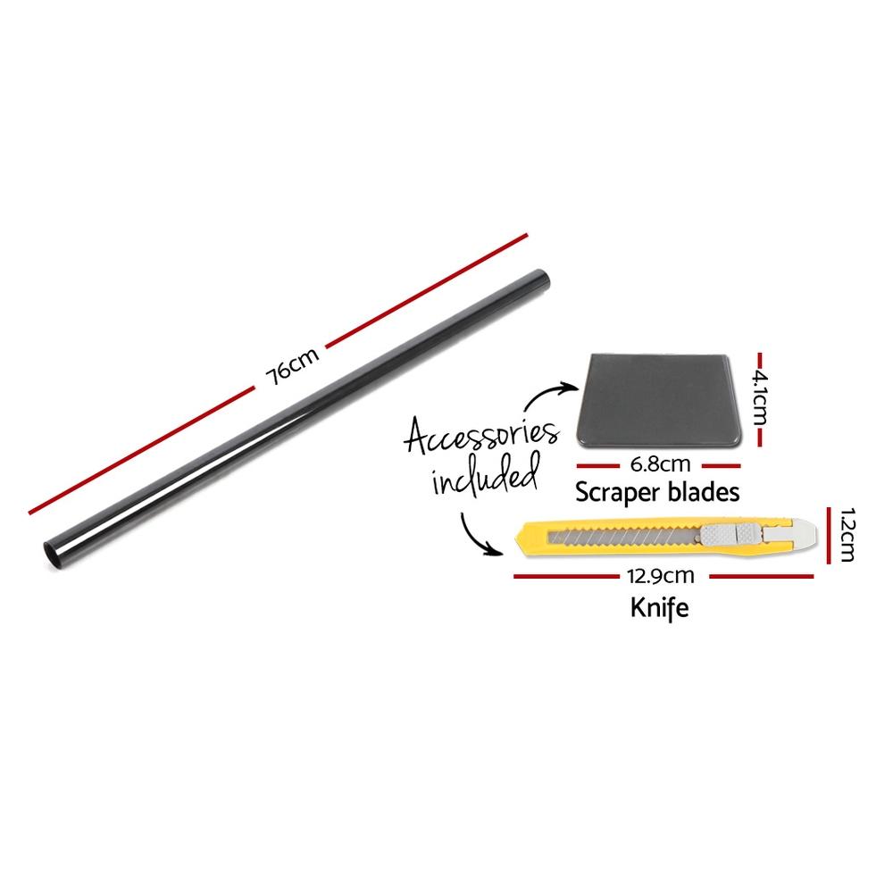 Giantz Window Tint Film Black roll with knife and scraper blades, ideal for car and home window tinting.