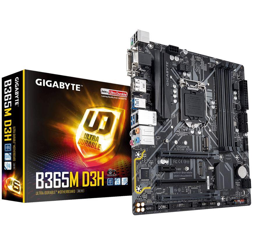 GIGABYTE B365M D3H LGA1151 motherboard with multiple ports and slots for enhanced connectivity and performance.