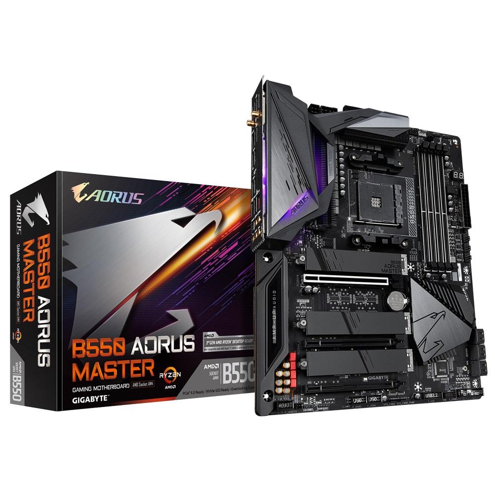 GIGABYTE B550 AORUS MASTER AMD Ryzen ATX Motherboard showcasing its advanced features and design.