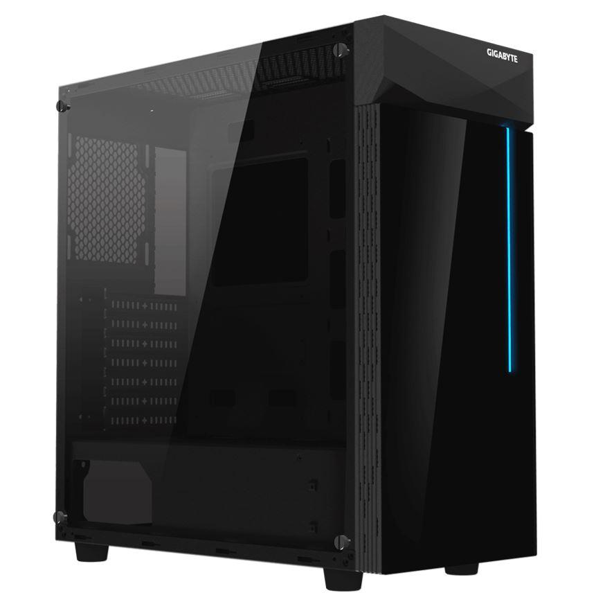 GIGABYTE C200 RGB Tempered Glass ATX Mid-Tower PC Gaming Case showcasing RGB lighting and black tempered glass panels.