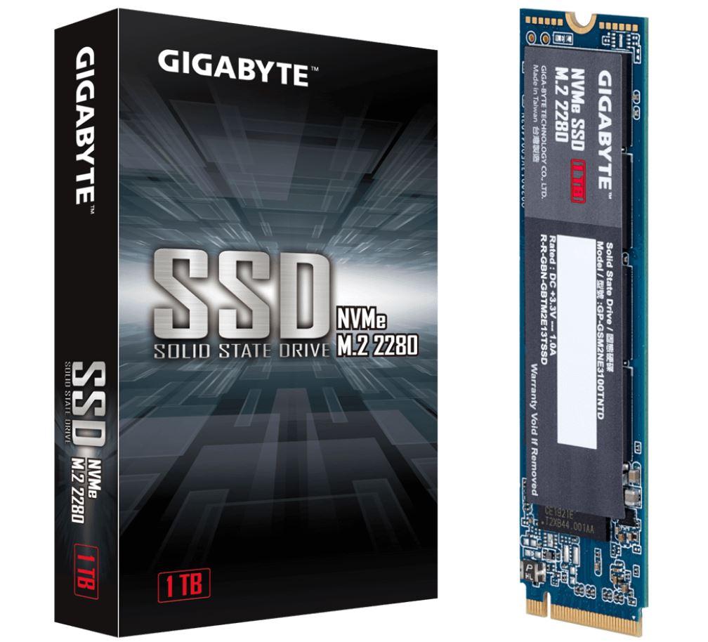 GIGABYTE M.2 PCIe NVMe SSD 1TB V2 showcasing its compact design and specifications.