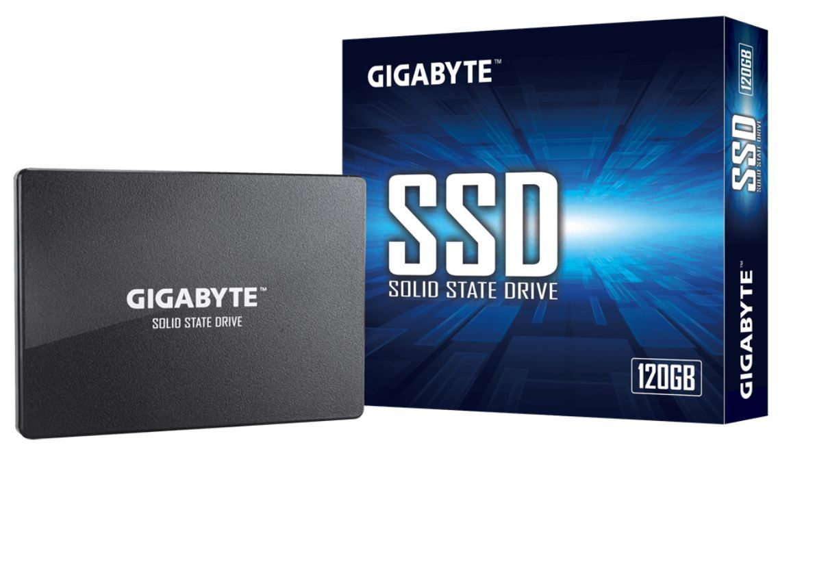 GIGABYTE 120GB SSD 2.5-inch SATA3 solid state drive with specifications displayed.