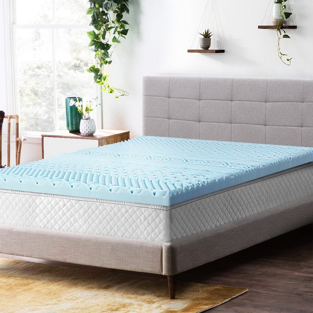 Giselle Bedding 11-zone Memory Foam Mattress Topper in queen size, showcasing its 8cm thickness and eco-friendly bamboo cover.