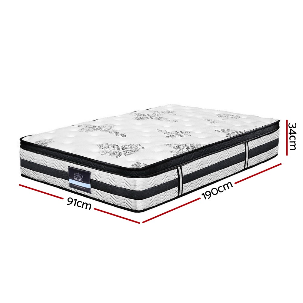 Giselle Bedding Algarve Euro Top Pocket Spring Mattress, 34cm thick, showcasing plush Euro Top padding and luxury knitted jacquard fabric.