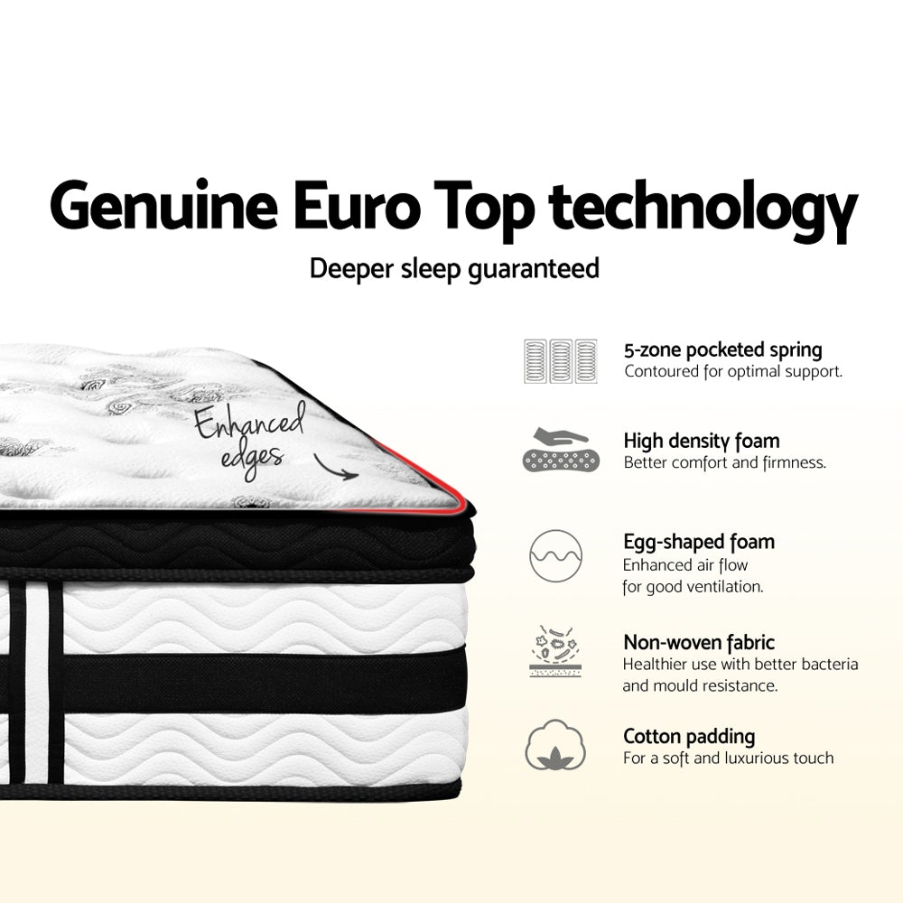 Giselle Bedding Algarve Euro Top Pocket Spring Mattress, 34cm thick, featuring plush Euro Top padding and independent coil system for ultimate comfort.