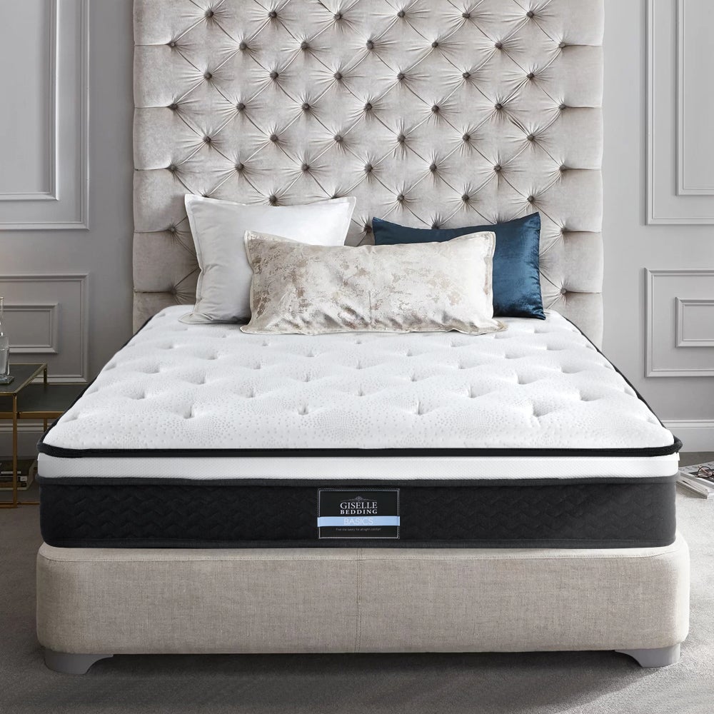 Giselle Bedding Bonita Euro Top Bonnell Spring Mattress, 21cm thick, featuring luxurious polyester fabric and a stable Bonnell spring core.