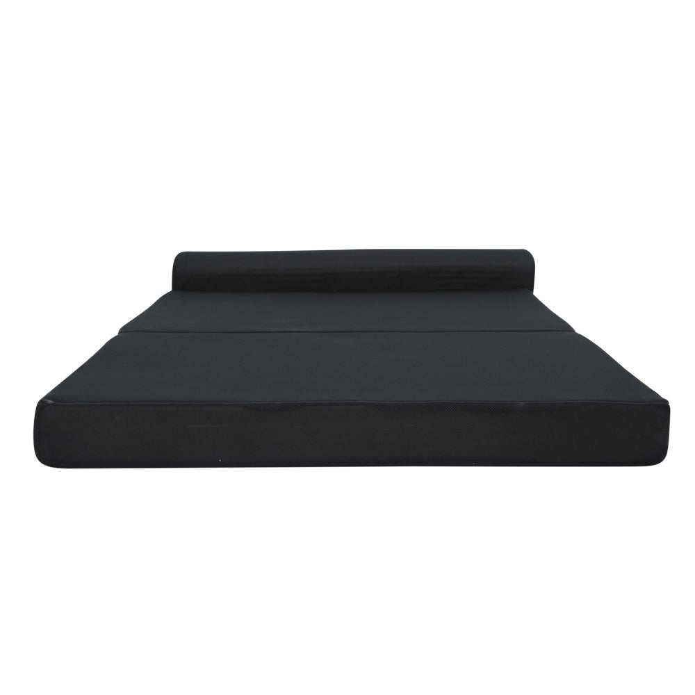 Giselle Bedding Folding Foam Mattress in black, showcasing its dual functionality as a sofa and bed, perfect for small spaces.