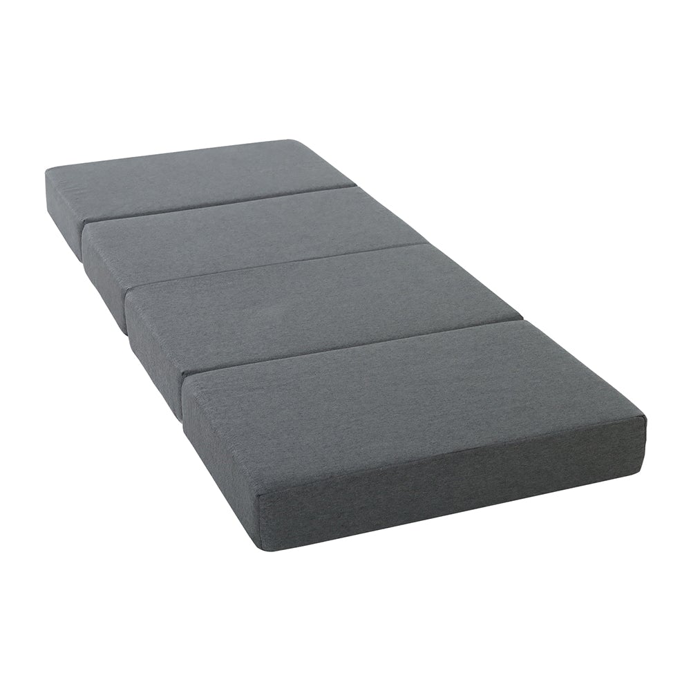 Giselle Bedding Folding Mattress in dark grey, showcasing its foldable design and soft faux linen fabric.