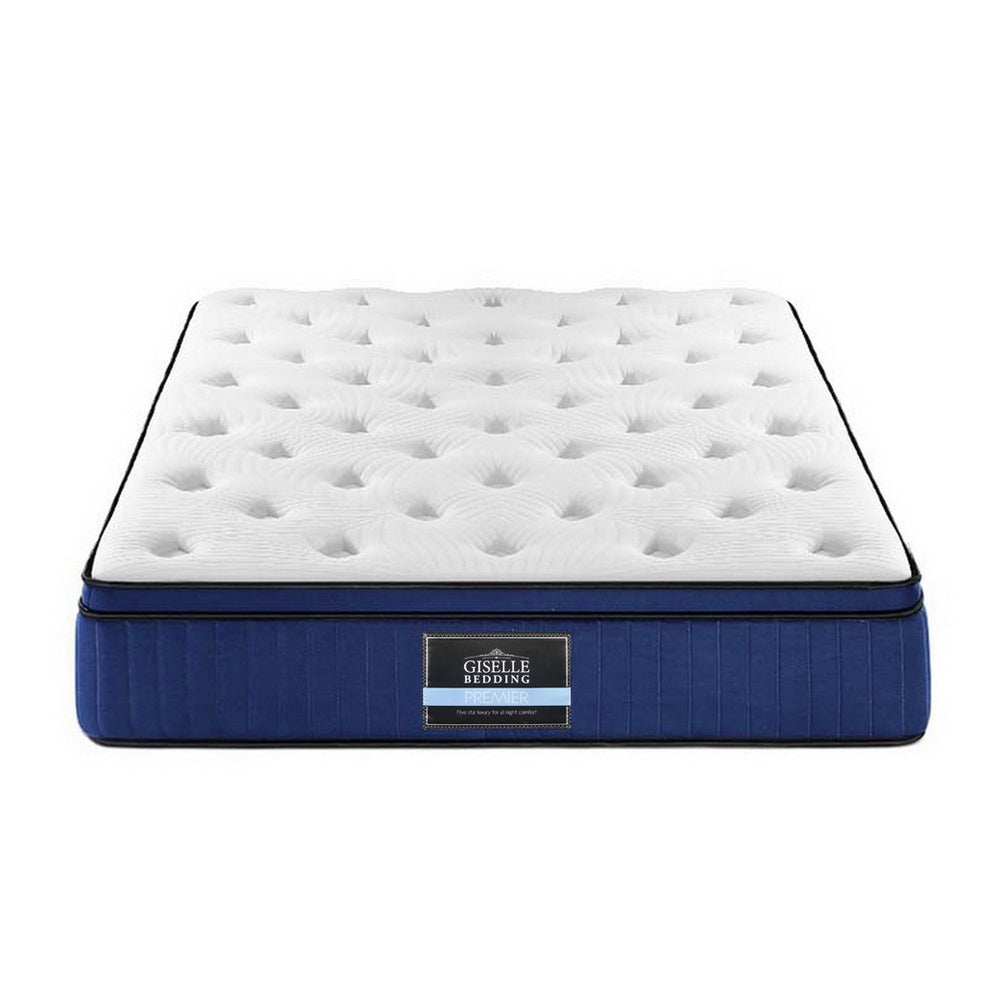 Giselle Bedding Franky Euro Top Cool Gel Pocket Spring Mattress showcasing its plush Belgium knitted fabric and 34cm thickness.