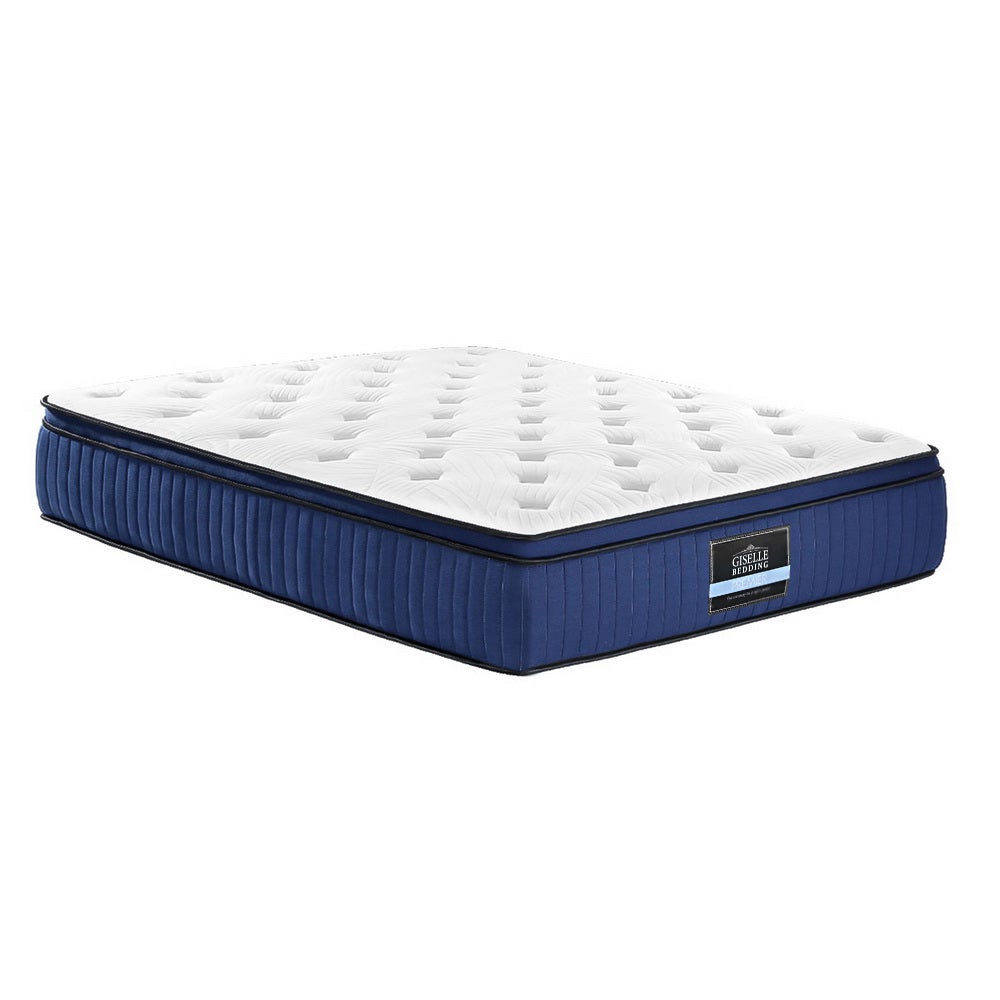 Giselle Bedding Franky Euro Top Cool Gel Pocket Spring Mattress showcasing its plush Belgium knitted fabric and 34cm thickness.