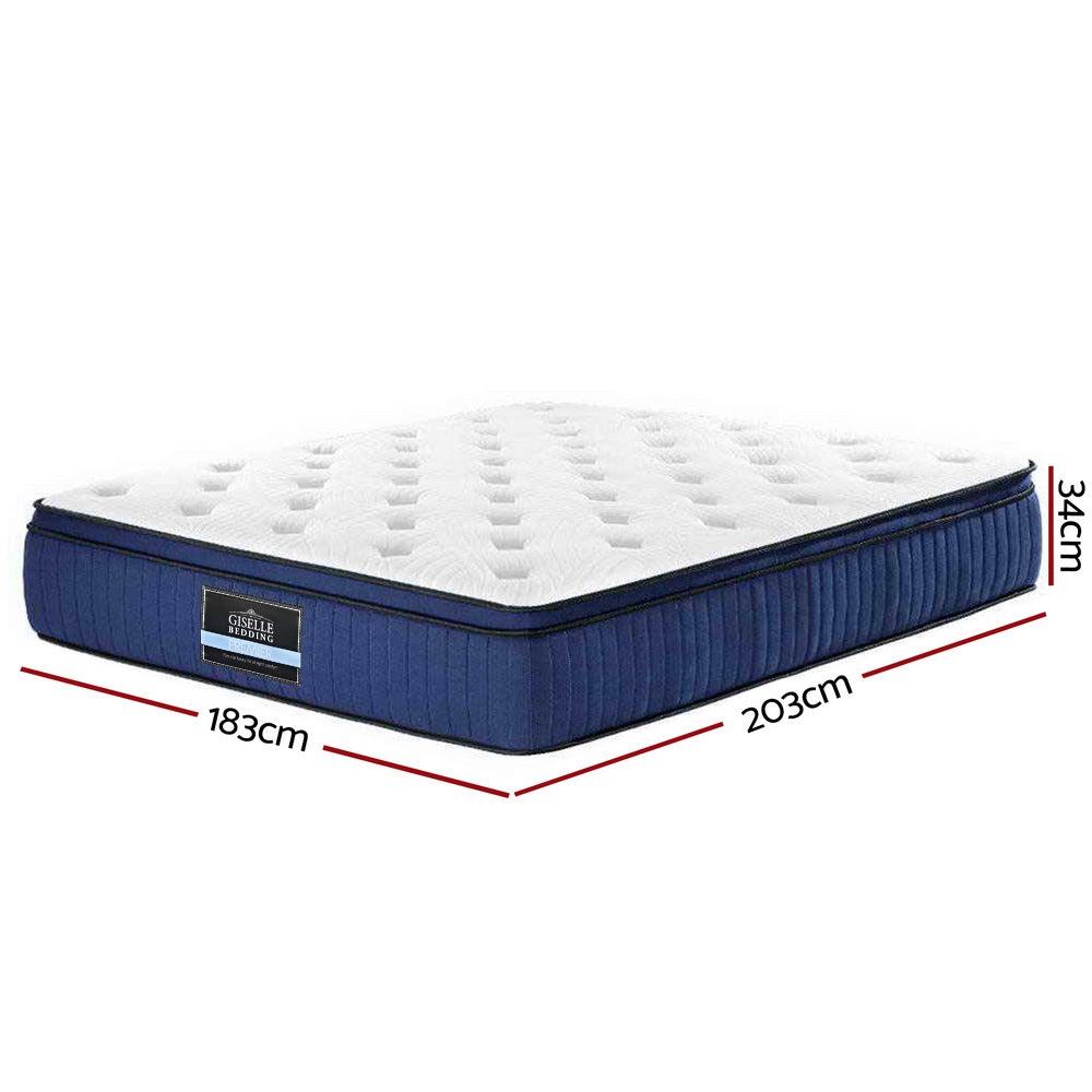Giselle Bedding Franky Euro Top Cool Gel Pocket Spring Mattress showcasing its plush Belgium knitted fabric and 34cm thickness.
