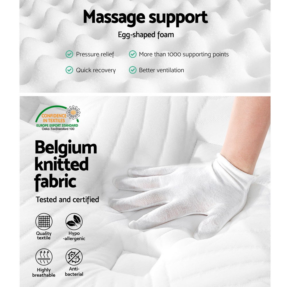 Giselle Bedding Franky Euro Top Cool Gel Pocket Spring Mattress showcasing its plush Belgium knitted fabric and 34cm thickness.