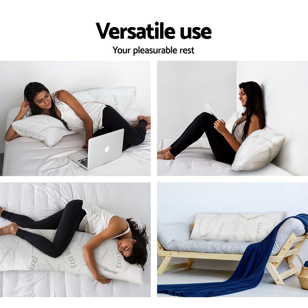 Giselle Bedding Full Body Memory Foam Pillow with bamboo fabric cover, showcasing its full length and plush design for ultimate comfort.