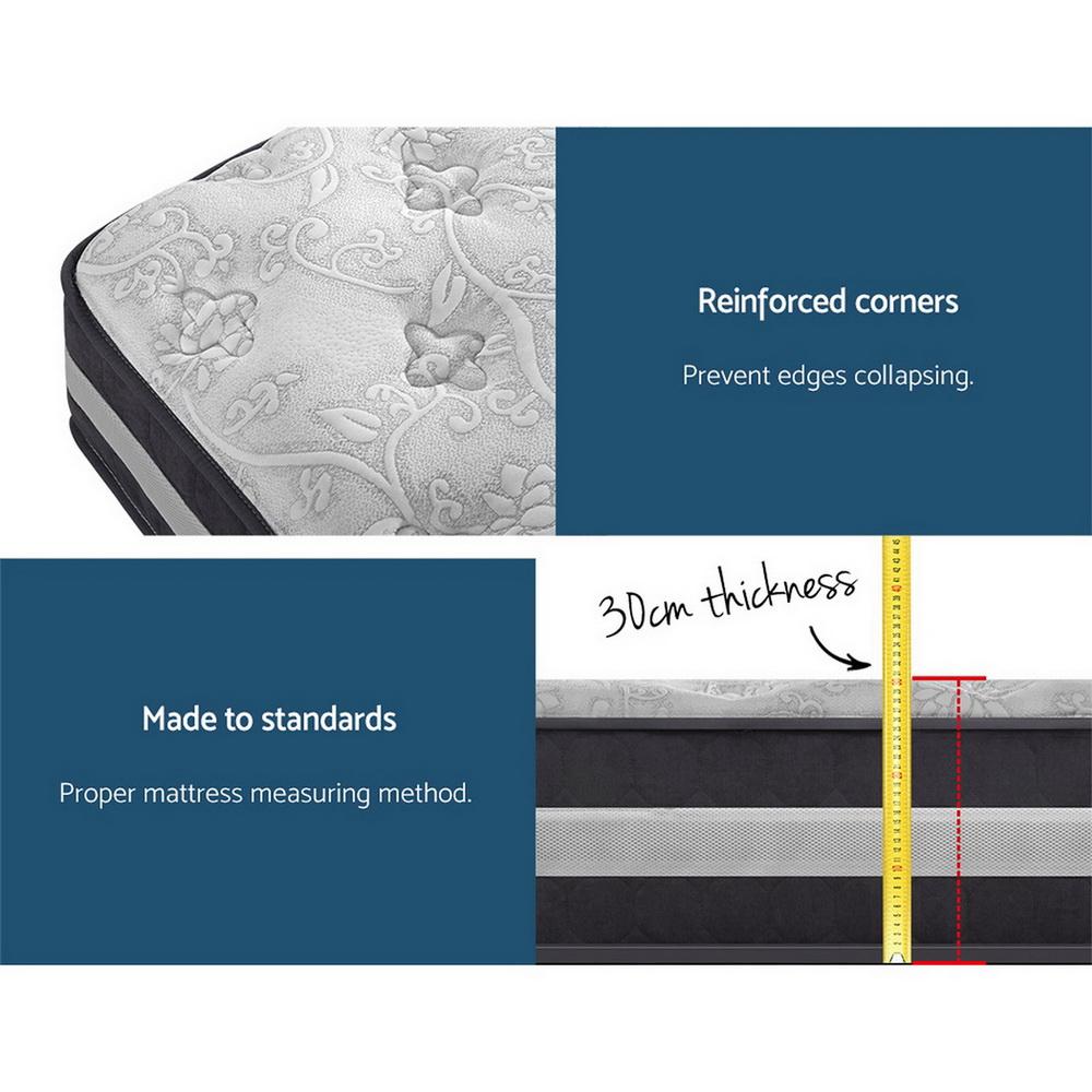 Giselle Bedding Lotus Tight Top Pocket Spring Mattress, 30cm thick, featuring Belgium knitted fabric and 7-zone pocket spring system.