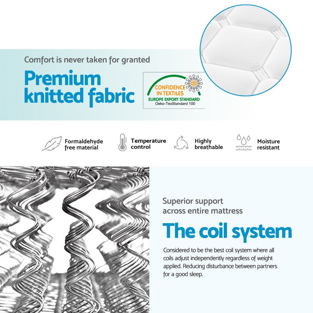 Giselle Bedding Normay Bonnell Spring Mattress, 21cm thick, double size with a luxurious pillow top and breathable fabric.