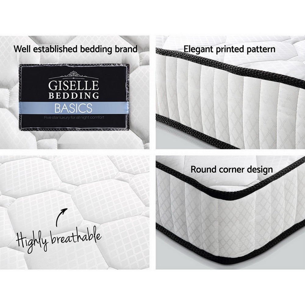 Giselle Bedding Peyton Pocket Spring Mattress, 21cm thick, king single size, showcasing soft quilting and pocket spring design.