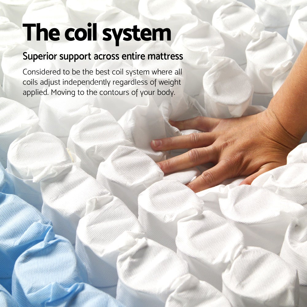 Giselle Bedding Peyton Pocket Spring Mattress, 21cm thick, queen size, featuring soft quilting and pocket spring technology for optimal comfort.