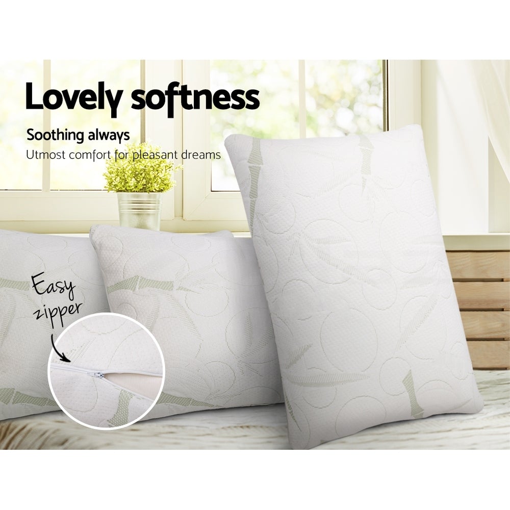 Giselle Bedding Set of 2 Bamboo Pillows with shredded memory foam, featuring a soft bamboo fabric cover and a removable zipper cover.