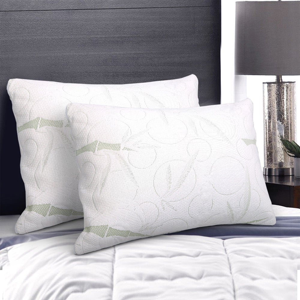 Giselle Bedding Set of 2 Bamboo Pillows with shredded memory foam, featuring a soft bamboo fabric cover and a removable zipper cover.