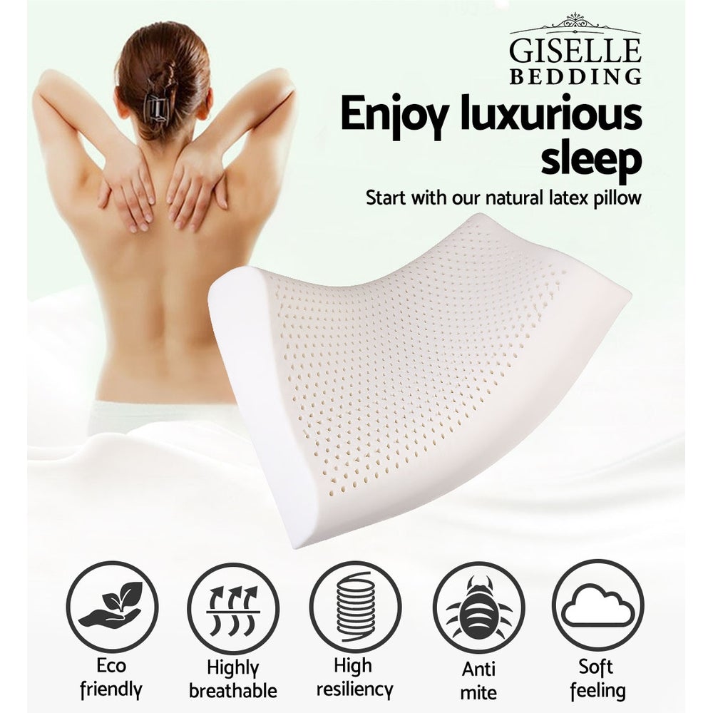 Giselle Bedding Set of 2 Natural Latex Pillows showcasing their contour design and breathable cover.
