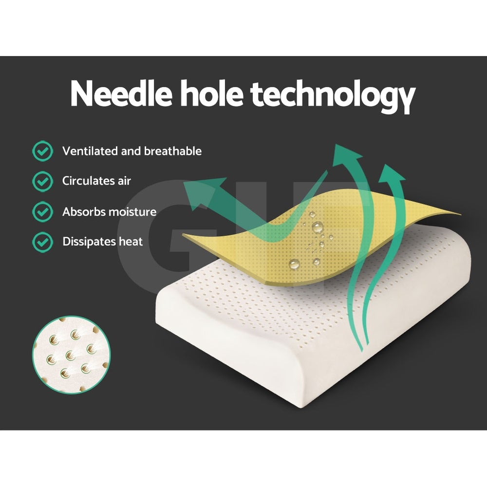 Giselle Bedding Set of 2 Natural Latex Pillows showcasing their contour design and breathable cover.