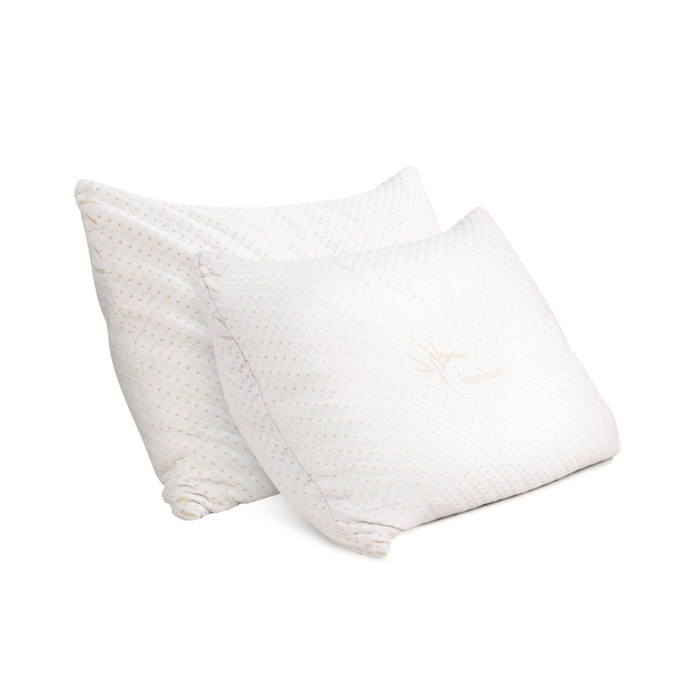 Giselle Bedding Set of 2 Single Bamboo Memory Foam Pillows with eco-friendly bamboo cover and gel-infused memory foam filling, ideal for neck support.