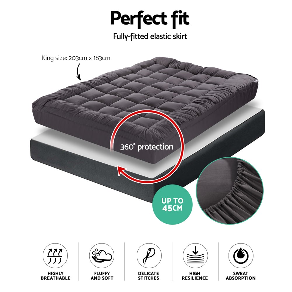 Giselle King Mattress Topper Pillowtop with 1000GSM bamboo charcoal microfibre, showcasing its plush design and diamond-pattern stitching.