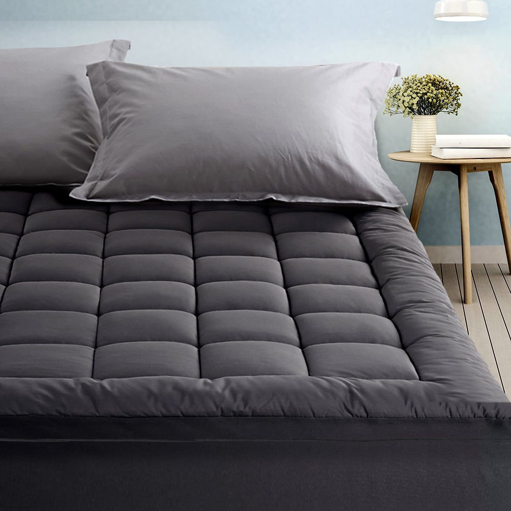 Giselle King Mattress Topper Pillowtop with 1000GSM bamboo charcoal microfibre, showcasing its plush design and diamond-pattern stitching.