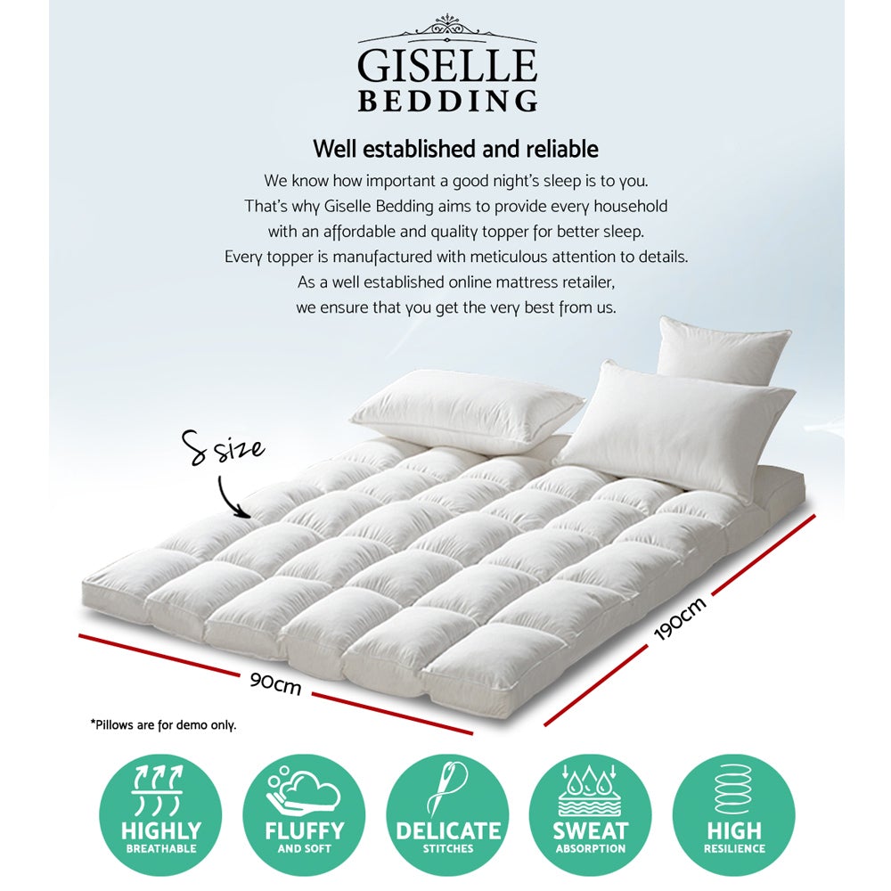 Giselle Single Mattress Topper with 1000GSM microfibre filling, showcasing its plush and luxurious design.