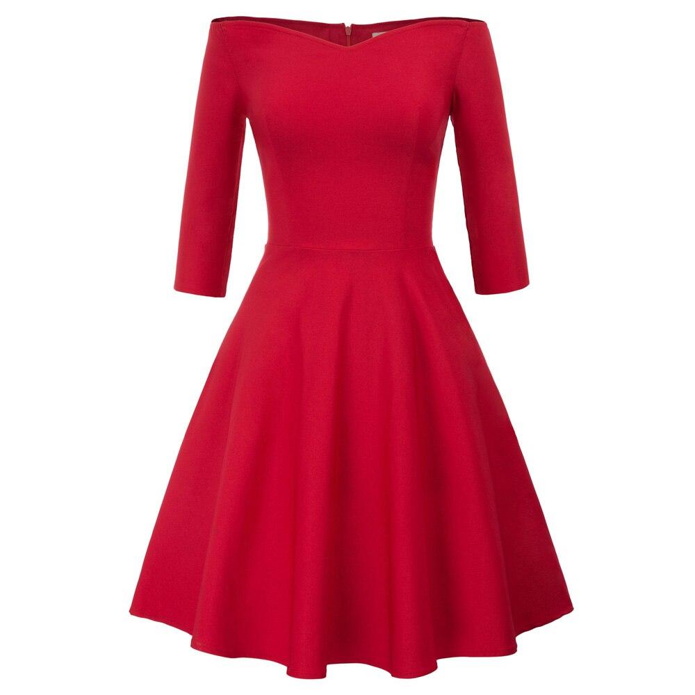 GK Retro Solid Color Off Shoulder Dress featuring a V-neck and three-quarter sleeves, perfect for summer wear.