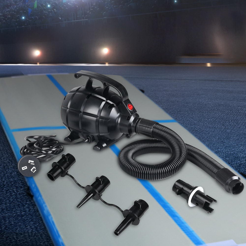 GoFun 500W Electric Air Pump with three nozzles and hose, designed for quick inflation of air beds and inflatable mats.