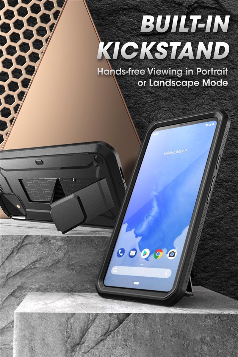 Google Pixel 4 UB Pro Full-Body Rugged Case with Holster Clip, showcasing its durable design and built-in screen protector.
