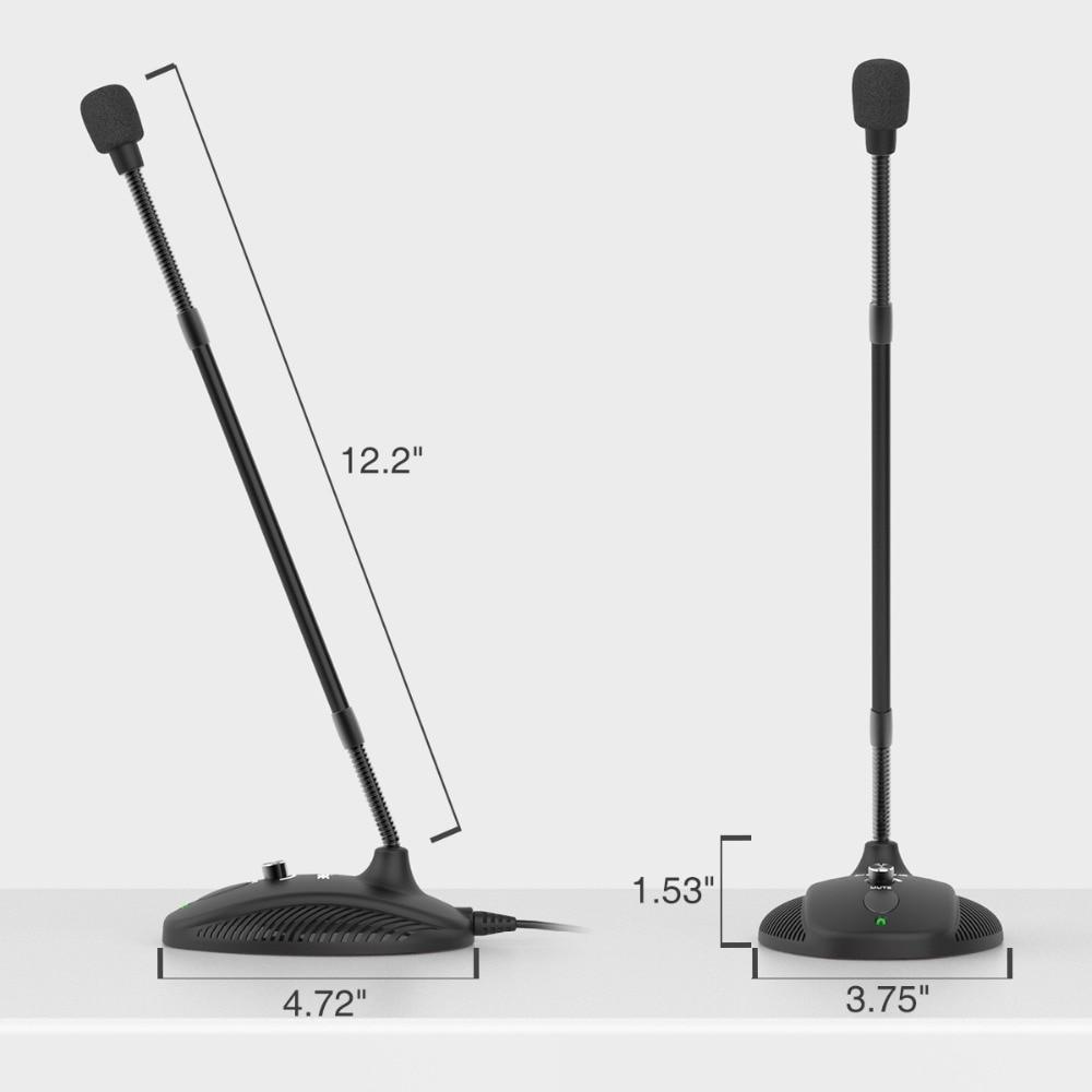 Gooseneck microphone designed for teaching and online meetings, featuring a flexible neck and USB connection.