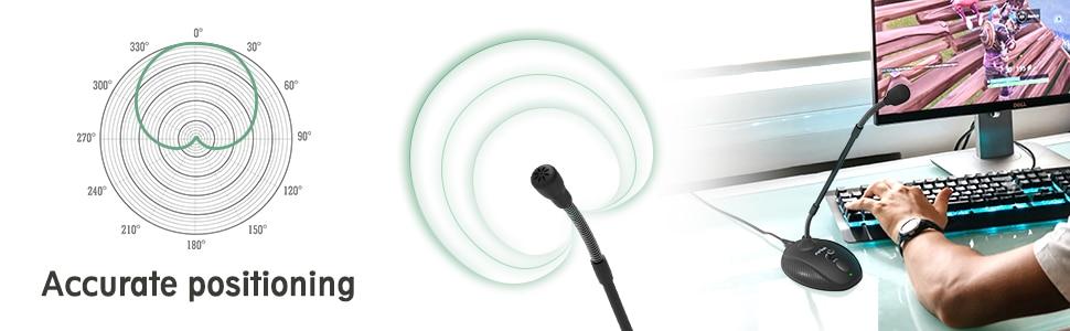 Gooseneck microphone designed for teaching and online meetings, featuring a flexible neck and USB connection.