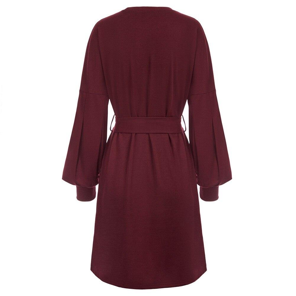 Grace Karin Summer Mini Dress featuring A-line silhouette, lantern sleeves, and belt sashes in a solid color, perfect for summer outings.