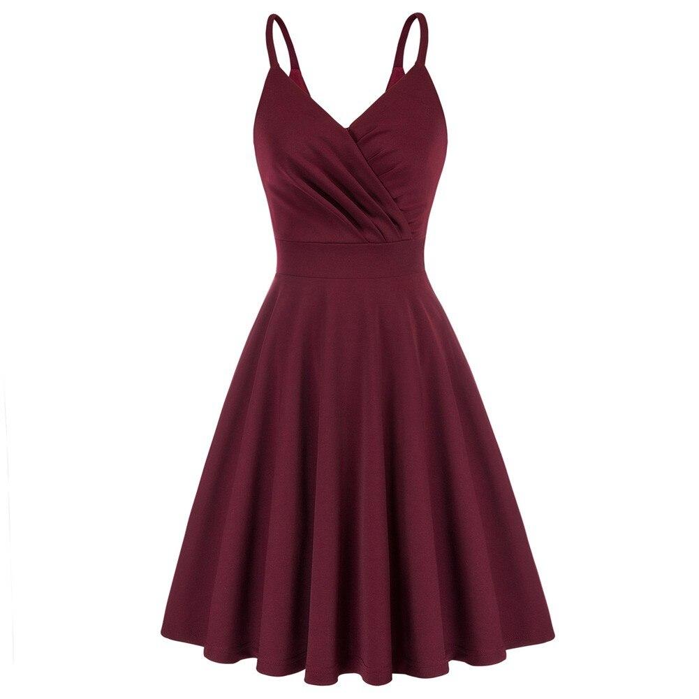 Grace Karin Women V-Neck Cami Dress featuring a sexy U-back and pleated bodice, perfect for summer parties.