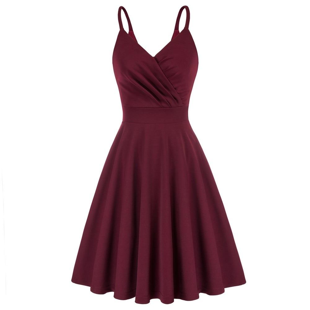 Grace Karin Women V-Neck Cami Dress featuring a pleated bodice and flared A-line silhouette, perfect for summer events.