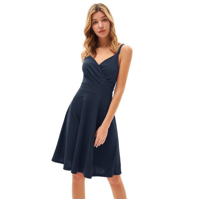 Grace Karin Women V-Neck Cami Dress featuring a pleated bodice and flared A-line silhouette, perfect for summer events.