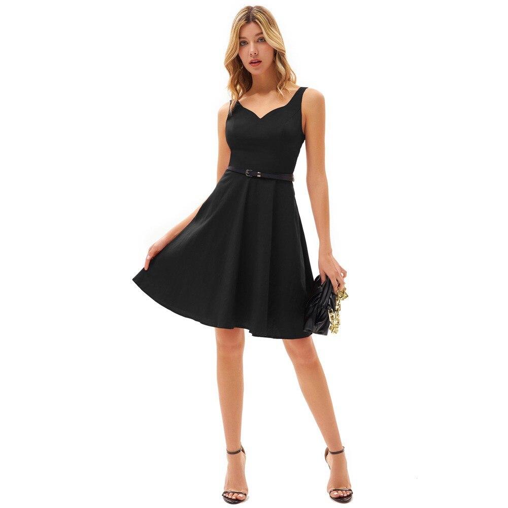 Grace Karin Women V-Neck Dress featuring a sleeveless design, U-back, and flared A-line silhouette, perfect for summer events.