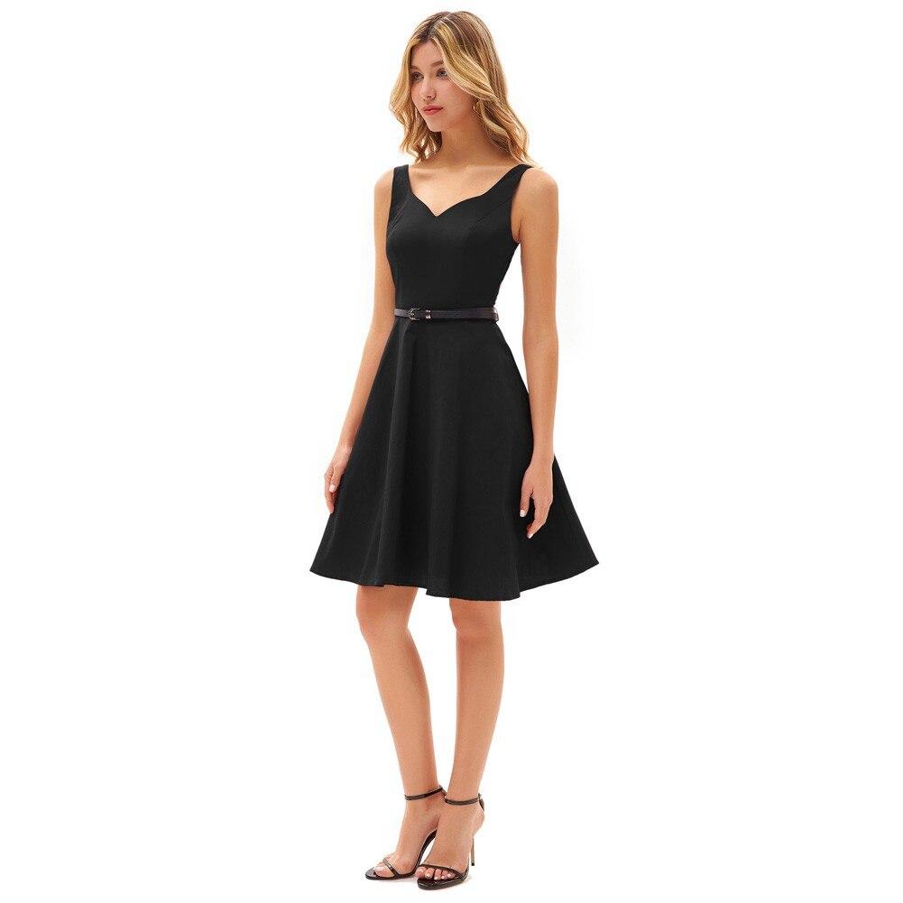 Grace Karin Women V-Neck Dress featuring a sleeveless design, U-back, and flared A-line silhouette, perfect for summer events.