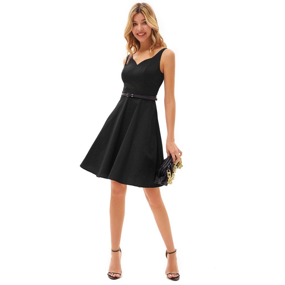 Grace Karin Women V-Neck Dress featuring a sleeveless design, U-back, and flared A-line silhouette, perfect for summer events.
