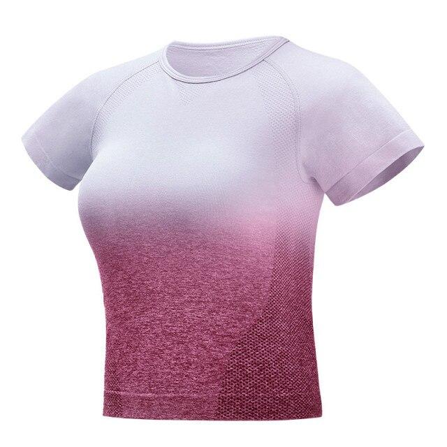 Gradient Sport Short-Sleeve Shirt for Women in various colors, showcasing a slim fit and seamless design, ideal for fitness and gym activities.