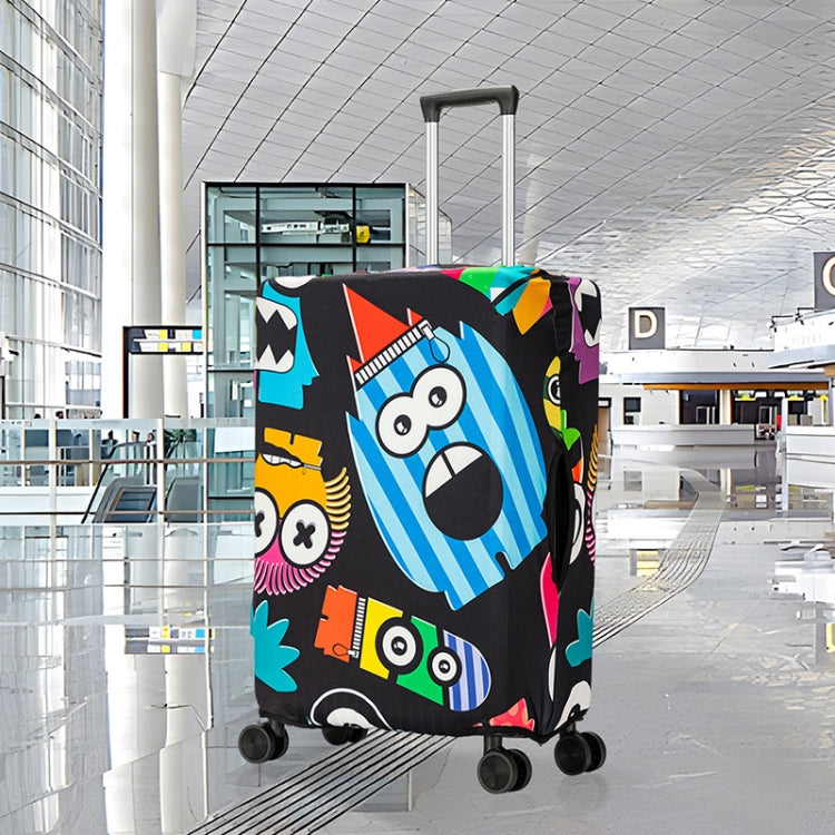 Graffiti Luggage Dust Cover showcasing vibrant designs and elastic fit for suitcase protection.
