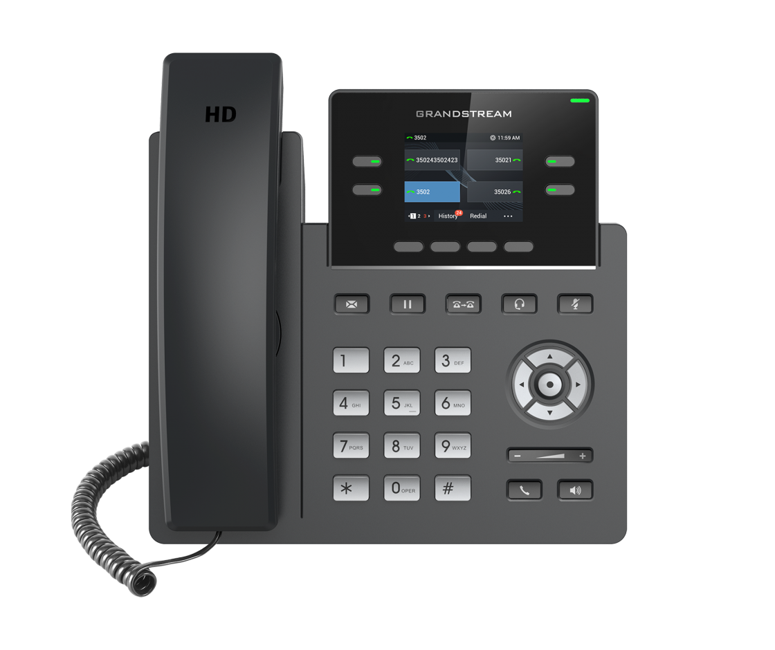 GRANDSTREAM GRP2612P 4 Line IP Phone with color display and customizable faceplate, designed for enterprise communication.