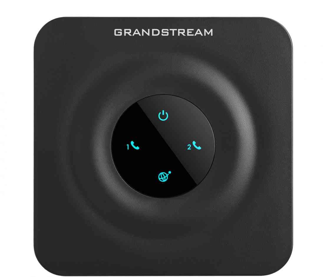 GRANDSTREAM HT802 2 Port FXS Analog Telephone Adapter with compact design and multiple ports for VoIP connectivity.